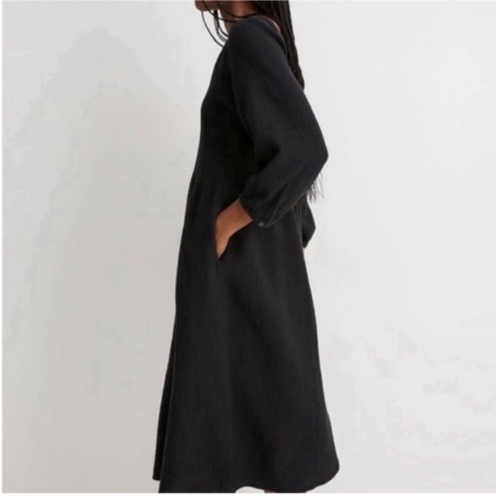 NWT Madewell Black Long Sleeve Midi Gauze Dress